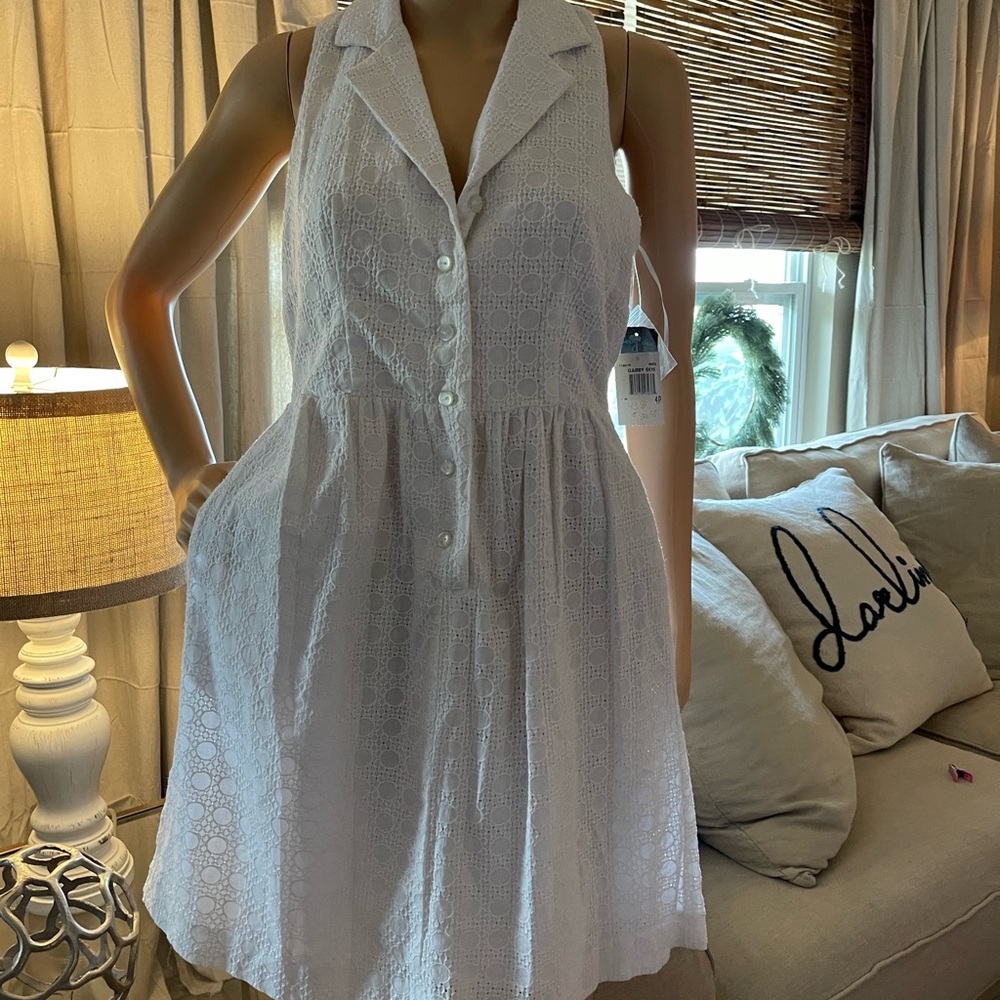 White Eyelet Sleeveless Button-Up Dress